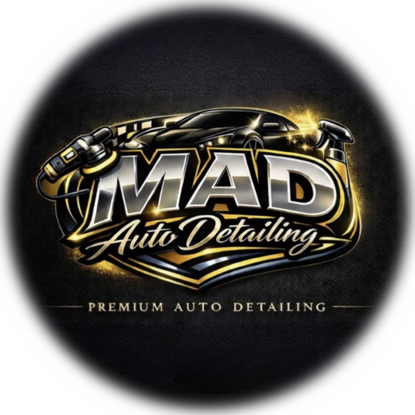 MAD Auto Detailing emblem: a detailed car, a polisher and a spray bottle above the name